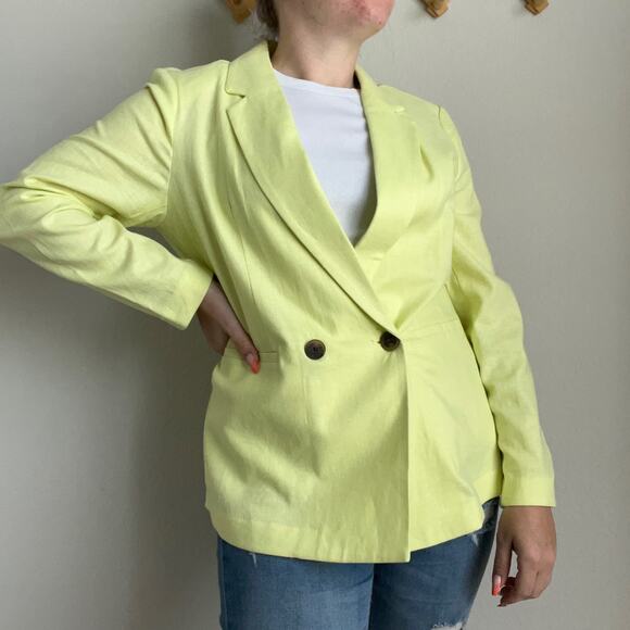 Apt 9 Light Neon Green Linen Blazer Size Medium - Picture 2 of 11